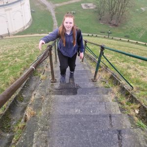 Climbing to the top of the Lion's Mound at Waterloo